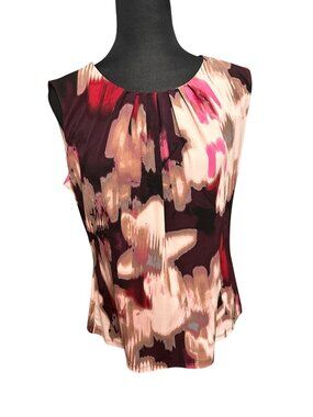 Calvin Klein Shirt Women L Pink White Abstract Floral Sleeveless Pullover